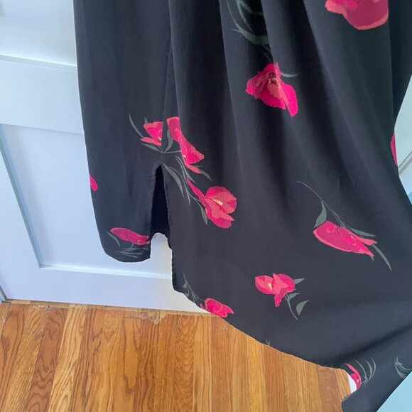 Just Fab Womens Black Floral Midi Dress Ruched Waist Detail Size XS - Picture 9 of 9